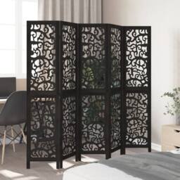 Berkfield Home Room Divider 5 Panels Black Solid Wood Paulownia - thumbnail 3