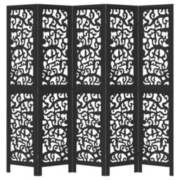 Berkfield Home Room Divider 5 Panels Black Solid Wood Paulownia - thumbnail 4