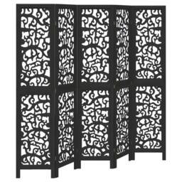 Berkfield Home Room Divider 5 Panels Black Solid Wood Paulownia - thumbnail 2