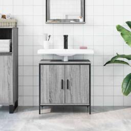 Berkfield Home Sturdy Bathroom Sink Cabinet Grey Sonoma 60x30x60 cm Engineered Wood - Size: 60 x 30 x 60 cm - thumbnail 1