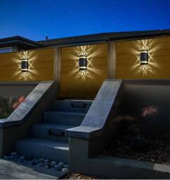 Obasyhig Pack of 2 Solar Hollow Pattern Outdoor Wall Lights in Warm White - thumbnail 2