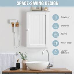 Nordara Bathroom Cabinet Single Wall Mounted 3-Tier Storage Cupboard, White - thumbnail 4