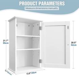 Nordara Bathroom Cabinet Single Wall Mounted 3-Tier Storage Cupboard, White - thumbnail 2