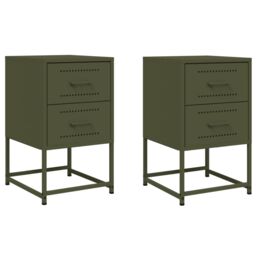 Berkfield Home Bedside Cabinets 2 pcs Olive Green 36x39x60.5 cm Steel - thumbnail 2