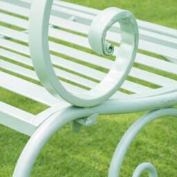 Melody Maison Sage Green Metal Ornate Distressed Garden Bench - 100cm X 92cm - Size: 100 cm X 92 cm - thumbnail 6