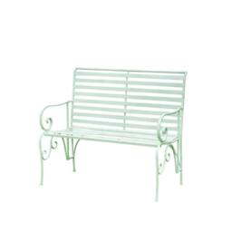 Melody Maison Sage Green Metal Ornate Distressed Garden Bench - 100cm X 92cm - Size: 100 cm X 92 cm