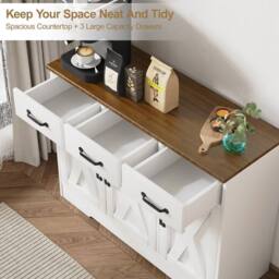 NESTLUNE Kitchen Cabinet with 3 Drawers & 3 Doors Wooden in White - Size: 100 cm x 15 cm - thumbnail 5