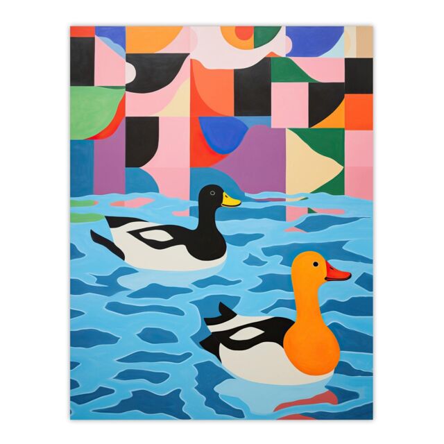 "Wee Blue Coo Wall Art Print Bathtime Buddies Vibrant Oil Painting Abstract Bath Ducks in Water Poster - Size: W18"" x H24""" - image 1
