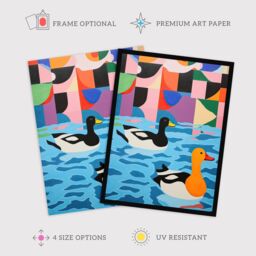 "Wee Blue Coo Wall Art Print Bathtime Buddies Vibrant Oil Painting Abstract Bath Ducks in Water Poster - Size: W18"" x H24""" - thumbnail 2
