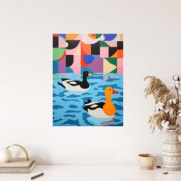 "Wee Blue Coo Wall Art Print Bathtime Buddies Vibrant Oil Painting Abstract Bath Ducks in Water Poster - Size: W18"" x H24""" - thumbnail 4