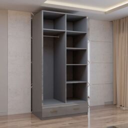 MN Furniture High Gloss 2 Door Hinged Wardrobe with Mirror & Drawers 90cm in Grey - thumbnail 4