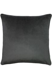 Paoletti Hortus Embroidered Bee Soft Velvet Pipe Trimmed Cushion in Charcoal - Size: 50 cm x 50 cm - thumbnail 2