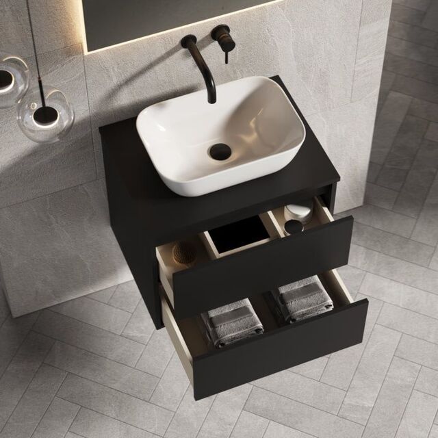 Banyetti Venti 600mm Wall Hung Vanity Unit with Matching Worktop - Matt Black - image 1
