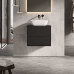 Banyetti Venti 600mm Wall Hung Vanity Unit with Matching Worktop - Matt Black - thumbnail 3