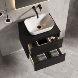 Banyetti Venti 600mm Wall Hung Vanity Unit with Matching Worktop - Matt Black - thumbnail 4
