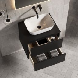Banyetti Venti 600mm Wall Hung Vanity Unit with Matching Worktop - Matt Black - thumbnail 1