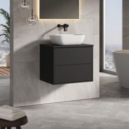 Banyetti Venti 600mm Wall Hung Vanity Unit with Matching Worktop - Matt Black - thumbnail 2