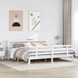 Berkfield Home Bed Frame with Headboard without Mattress White 180x200 cm Super King - thumbnail 1