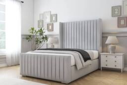 "Sloomy Marlborough Naples Frame-Mattress-50"" Upholstered Wingback Headboard in Silver - Size: Super King" - thumbnail 2