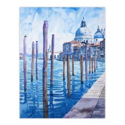 "Artery8 Venice St Mark's Basilica Watercolour Blue Wall Art Print - Size: W18"" x H24""" - thumbnail 1