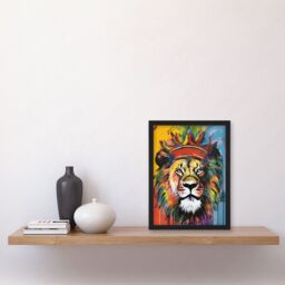 Artery8 King of the Jungle Lion with Crown Modern Pop Art Artwork Framed Wall Art Print A4 in Black - thumbnail 2