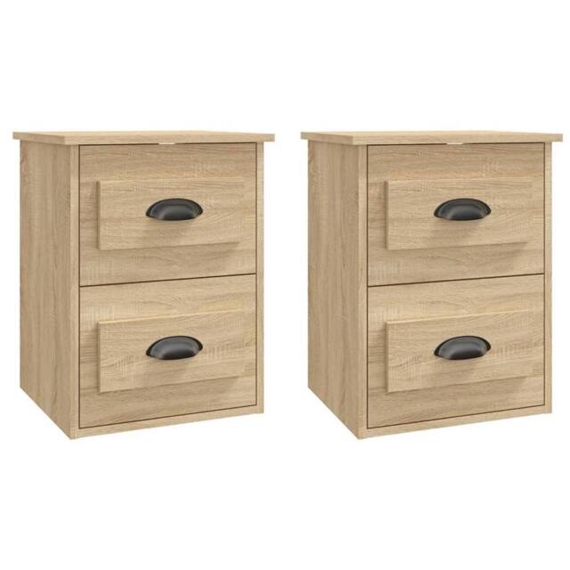 Berkfield Home Wall-mounted Bedside Cabinets 2 pcs Sonoma Oak 41.5x36x53cm in Light Oak - Size: 41.5x36x53 cm - image 1