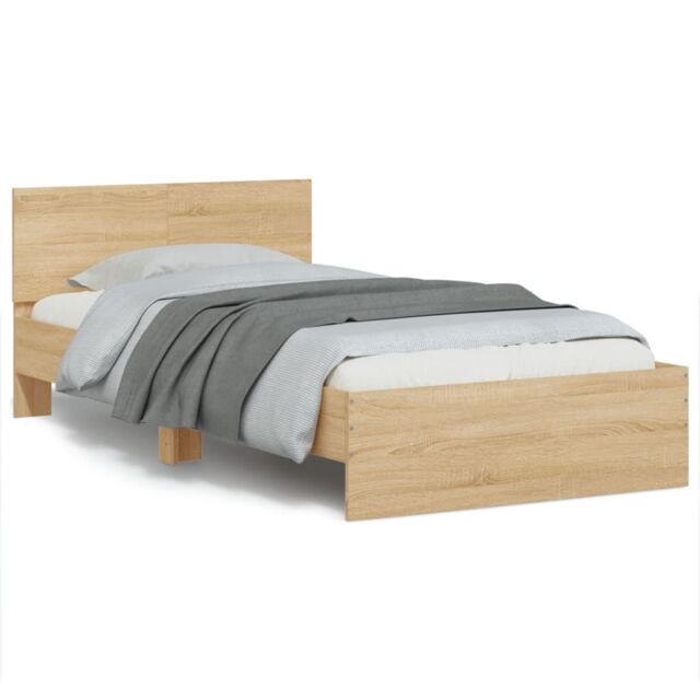 Berkfield Home Bed Frame without Mattress with Headboard Sonoma Oak 100x200 cm in Brown - image 1