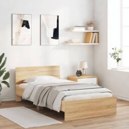 Berkfield Home Bed Frame without Mattress with Headboard Sonoma Oak 100x200 cm in Brown - thumbnail 3