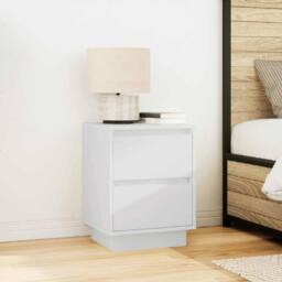 Berkfield Home Modern Bedside Cabinet with LED Lights¬†White 38x34x50 cm in White - Size: 38 x 34 x 50 cm - thumbnail 4