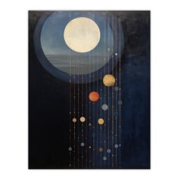 "Wee Blue Coo Wall Art Print Lost In Space Dreams Planet Strings Blue Orange Surreal Oil Painting Poster in Dark Blue - Size: W24"" x H32""" - thumbnail 1