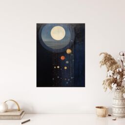 "Wee Blue Coo Wall Art Print Lost In Space Dreams Planet Strings Blue Orange Surreal Oil Painting Poster in Dark Blue - Size: W24"" x H32""" - thumbnail 4