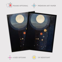 "Wee Blue Coo Wall Art Print Lost In Space Dreams Planet Strings Blue Orange Surreal Oil Painting Poster in Dark Blue - Size: W24"" x H32""" - thumbnail 2