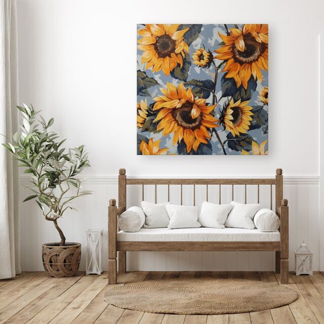 "Warren Reed - Designer Sunflowers On A Sunny Day Canvas - Size: W30"" x H30""" - image 1