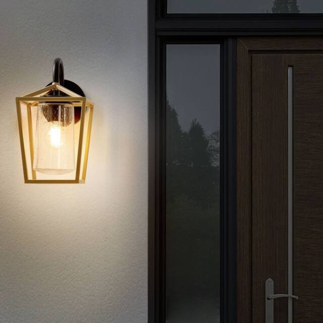 Wyld and Coco Outdoor Wall Light Gold Matte Iron and Glass Sconce - image 1