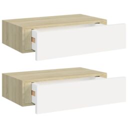 Berkfield Home Wall Drawer Shelves 2 pcs Oak & White 40x23.5x10cm MDF in Brown - Size: 40x23.5x10 cm - thumbnail 2
