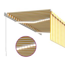Berkfield Home Manual Retractable Awning with Blind&LED 3x2.5m Yellow&White in Yellow - thumbnail 5