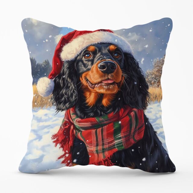 Warren Reed - Designer Snowy Christmas Gordon Setter Cushion in Brown - Size: 60 cm x 60 cm - image 1