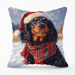 Warren Reed - Designer Snowy Christmas Gordon Setter Cushion in Brown - Size: 60 cm x 60 cm - thumbnail 1