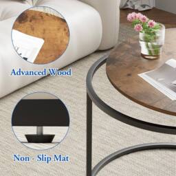 Huhote Round Nesting Coffee Tables Set of 2 End Side Table with Metal Frame in Brown - thumbnail 5