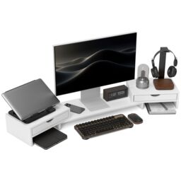 HOMCOM Dual Monitor Stand Riser with Adjustable Length & Angle in White - thumbnail 2