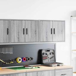 Berkfield Home Garage Wall Cabinets 2 pcs Grey Sonoma Engineered Wood - thumbnail 3