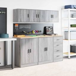 Berkfield Home Garage Wall Cabinets 2 pcs Grey Sonoma Engineered Wood - thumbnail 4