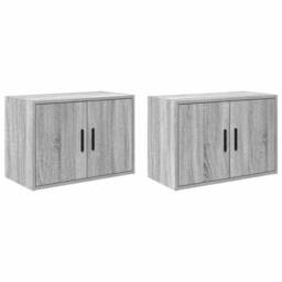 Berkfield Home Garage Wall Cabinets 2 pcs Grey Sonoma Engineered Wood - thumbnail 1