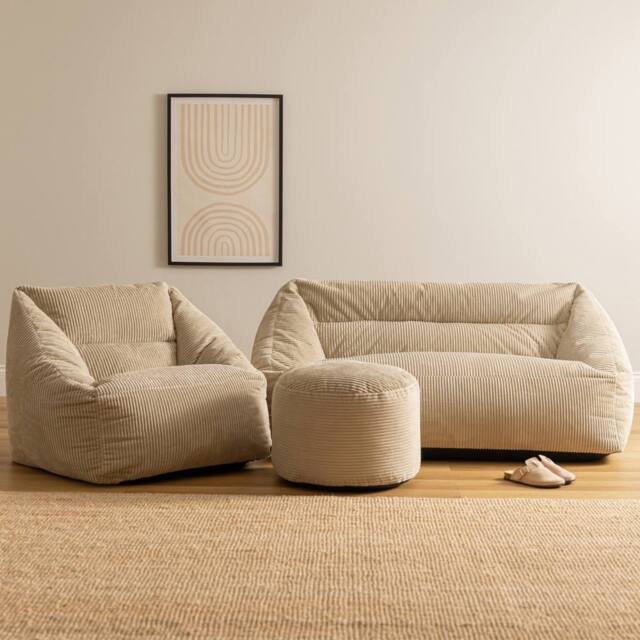 icon Sofa, Armchair & Footstool Bundle, Jumbo Cord in Stone - Size: Medium - image 1