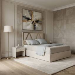 Casani Warrington Upholstered Soft Velvet Beige Metal Designer Bed Frame in Cream - Size: Small Double