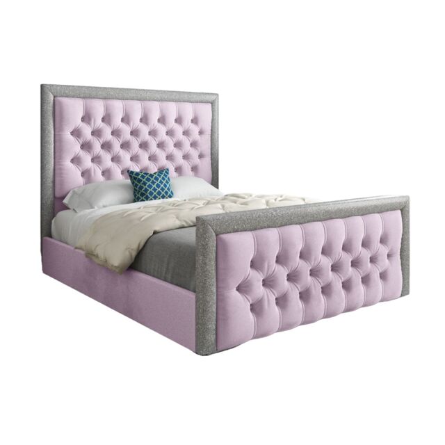 KDMD Rincon Glitter Border Upholstered Soft Velvet Designer Bed Frame in Pink - Size: Double - image 1