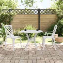 Berkfield Home 3 Piece Bistro Set White Cast Aluminium - thumbnail 2
