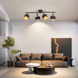 Harper Living 4 Way Ceiling Spotlights, Black & Gold 4xE14 Metal Mesh & Fabric Shade - thumbnail 6