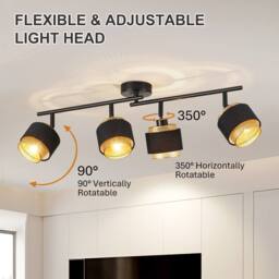 Harper Living 4 Way Ceiling Spotlights, Black & Gold 4xE14 Metal Mesh & Fabric Shade - thumbnail 3