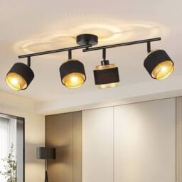 Harper Living 4 Way Ceiling Spotlights, Black & Gold 4xE14 Metal Mesh & Fabric Shade